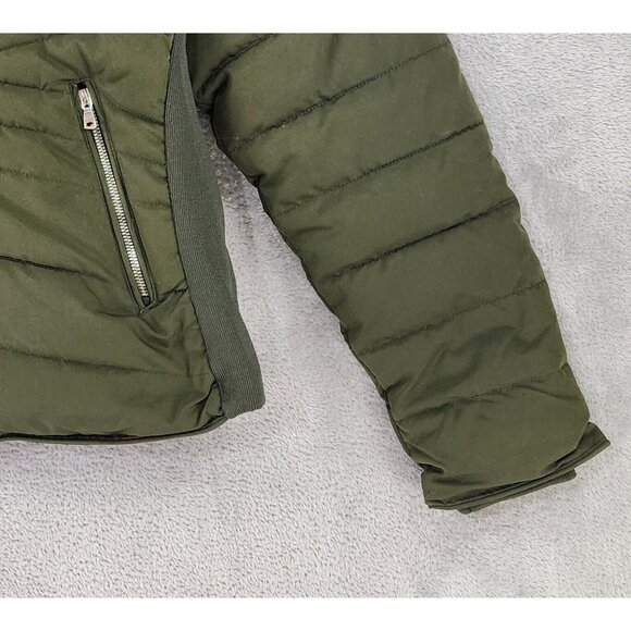 Snobbish Puffer Jacket Womens Large Olive Green Black Faux Fur Hooded Full Zip - Picture 9 of 16